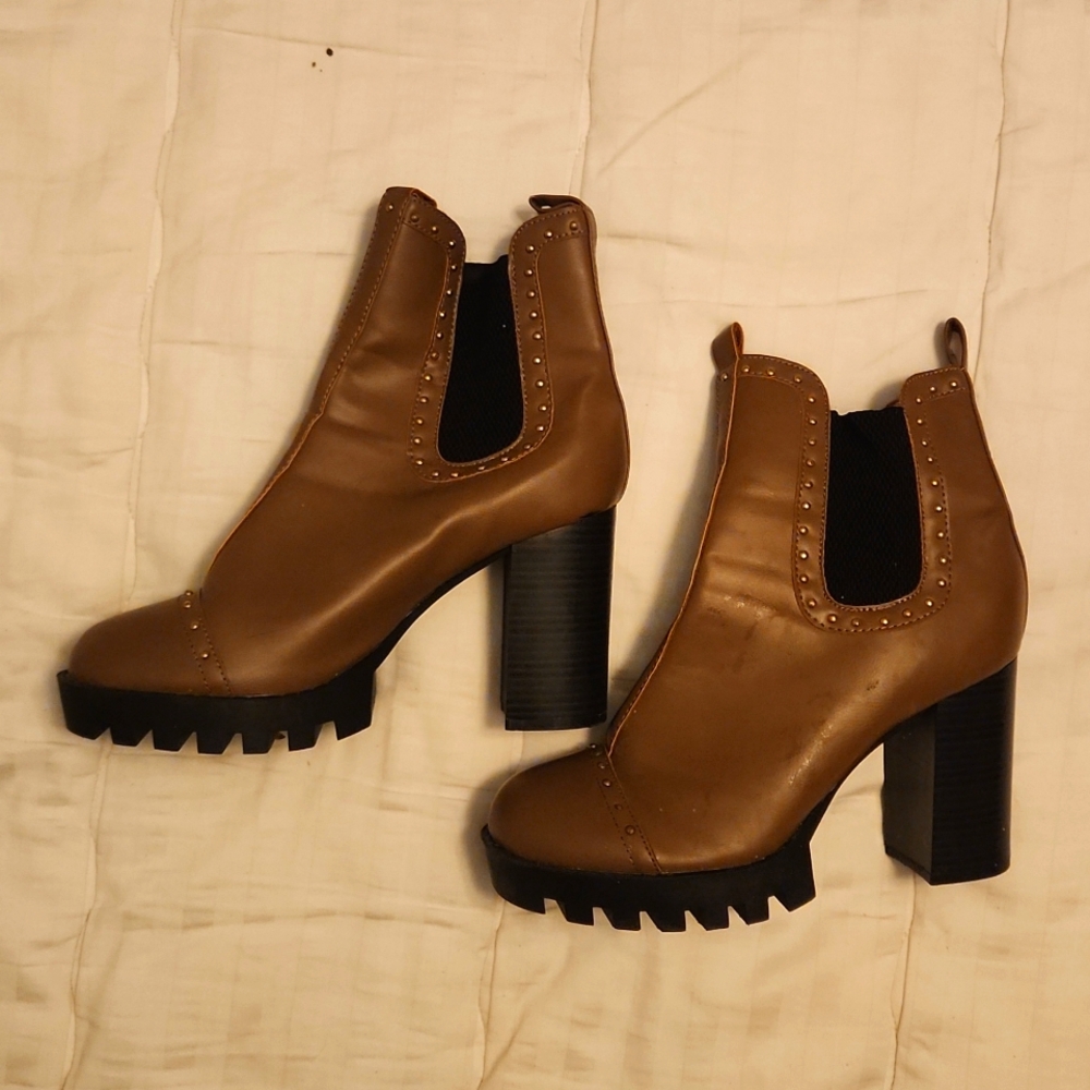 Ankle High Heeled Boots with Stud Accent